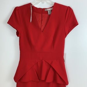 For Love 21 Red Fitted Peplum Short Sleeve Dress
